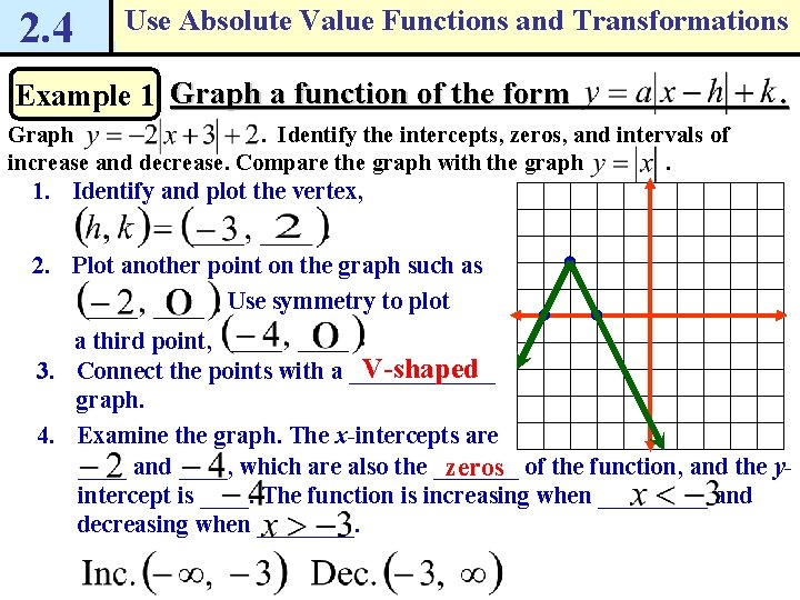 2. 4 Use Absolute Value Functions and Transformations Example 1 Graph a function of