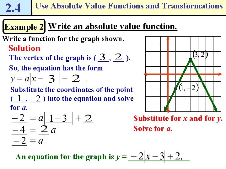 2. 4 Use Absolute Value Functions and Transformations Example 2 Write an absolute value