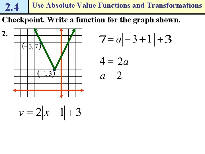 2. 4 Use Absolute Value Functions and Transformations Checkpoint. Write a function for the