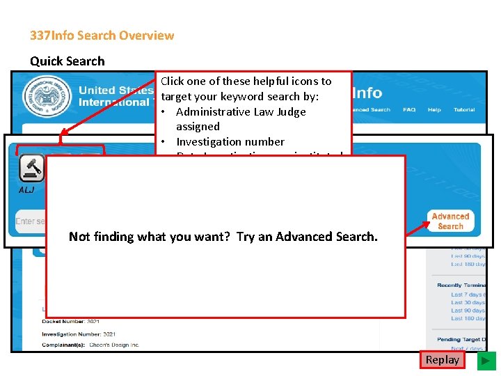 337 Info Search Overview Quick Search Click one of these helpful icons to target
