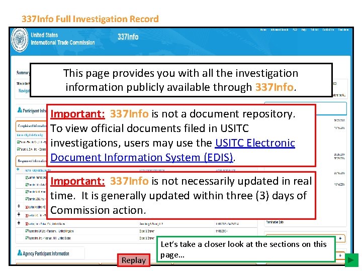 337 Info Full Investigation Record This page provides you with all the investigation information