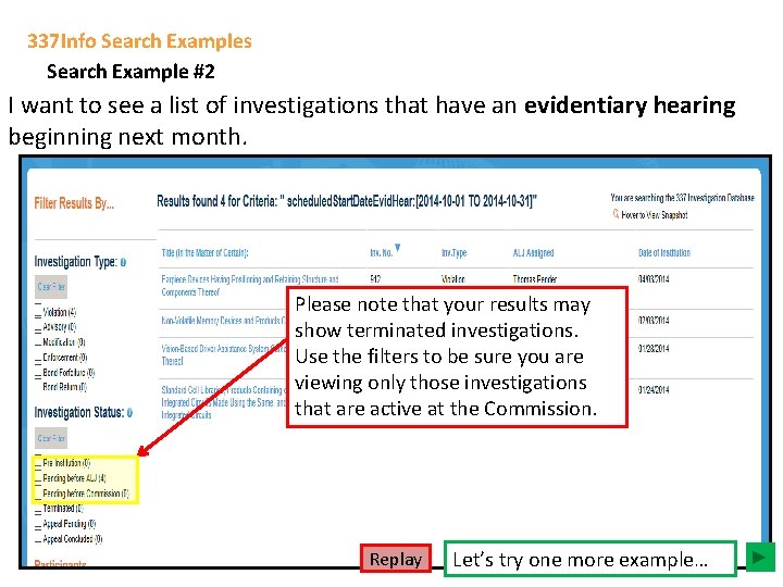 337 Info Search Examples Search Example #2 I want to see a list of