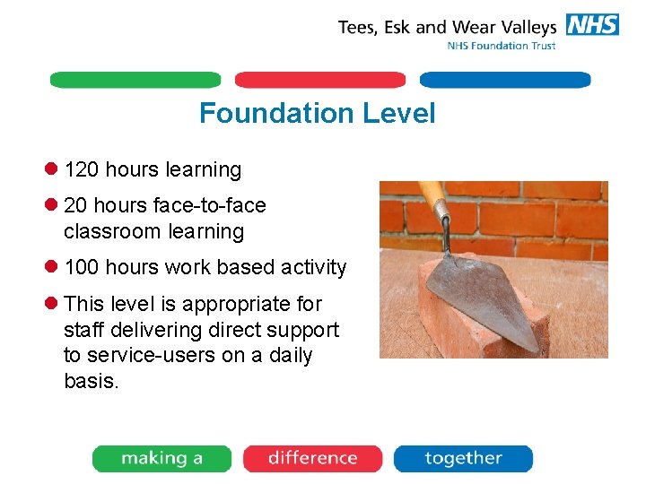 Foundation Level l 120 hours learning l 20 hours face-to-face classroom learning l 100
