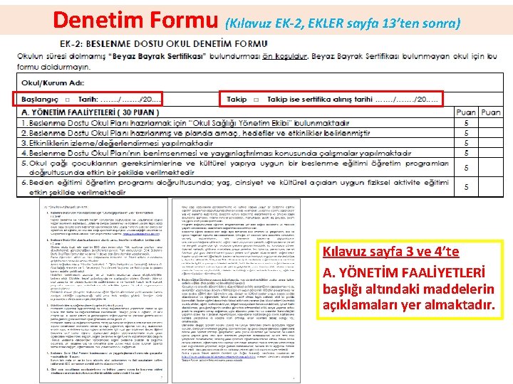 Denetim Formu (Kılavuz EK-2, EKLER sayfa 13’ten sonra) Kılavuz sayfa 3 ve 4’te A.