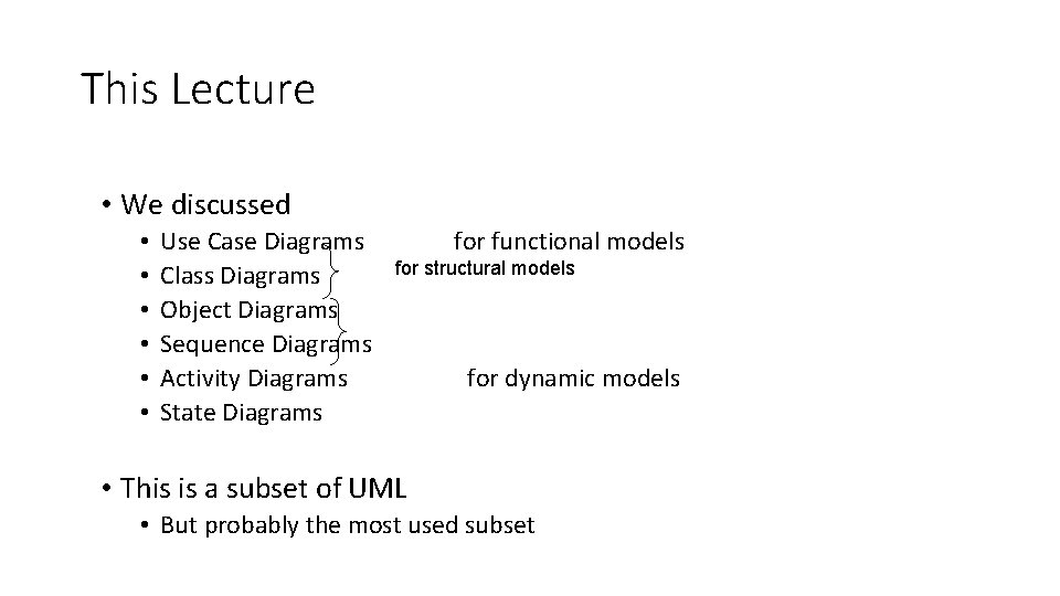 This Lecture • We discussed • • • Use Case Diagrams Class Diagrams Object