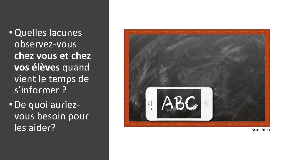  • Quelles lacunes observez-vous chez vous et chez vos élèves quand vient le