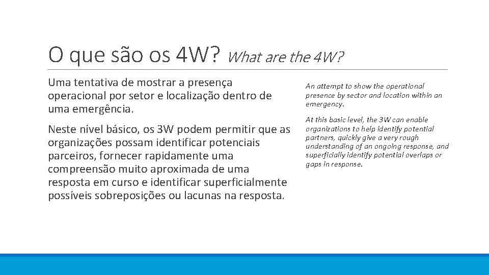 O que são os 4 W? What are the 4 W? Uma tentativa de