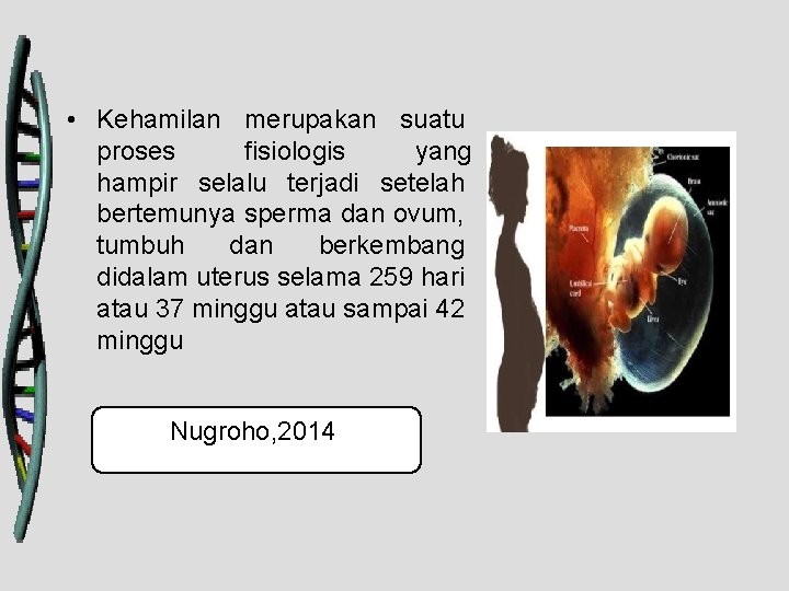  • Kehamilan merupakan suatu proses fisiologis yang hampir selalu terjadi setelah bertemunya sperma