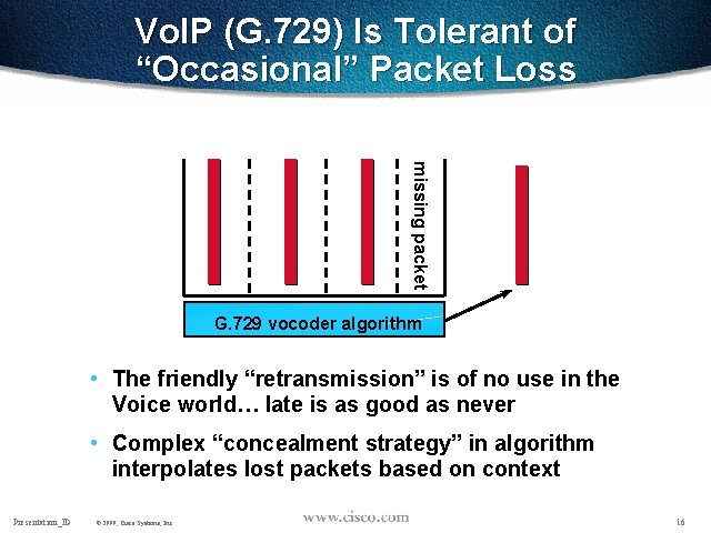 Vo. IP (G. 729) Is Tolerant of “Occasional” Packet Loss missing packet G. 729