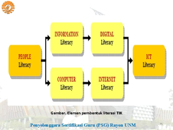 Gambar. Elemen pembentuk literasi TIK Penyelenggara Sertifikasi Guru (PSG) Rayon UNM 75 