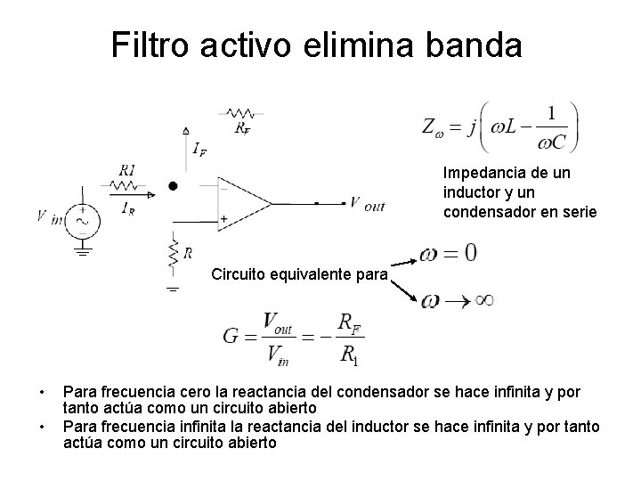 Filtro activo elimina banda Impedancia de un inductor y un condensador en serie Circuito