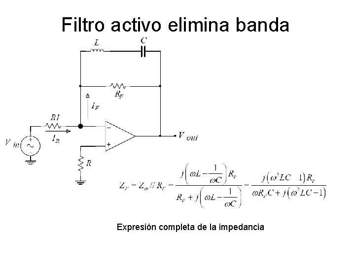 Filtro activo elimina banda Expresión completa de la impedancia 