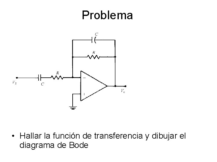 Problema • Hallar la función de transferencia y dibujar el diagrama de Bode 