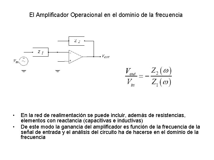 El Amplificador Operacional en el dominio de la frecuencia • • En la red