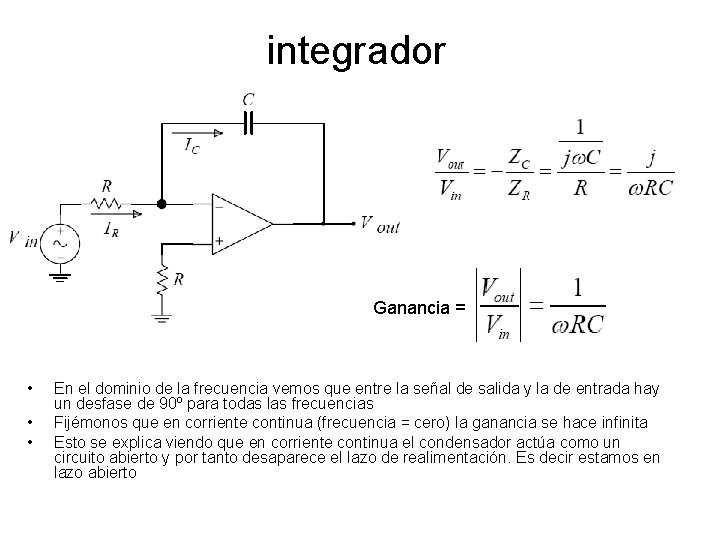 integrador Ganancia = • • • En el dominio de la frecuencia vemos que