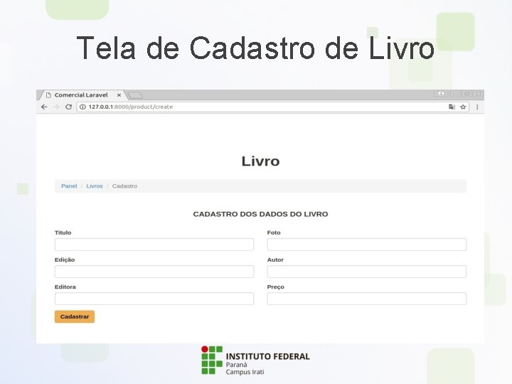 Tela de Cadastro de Livro 