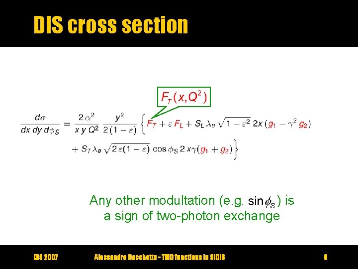 DIS cross section Any other modultation (e. g. ) is a sign of two-photon