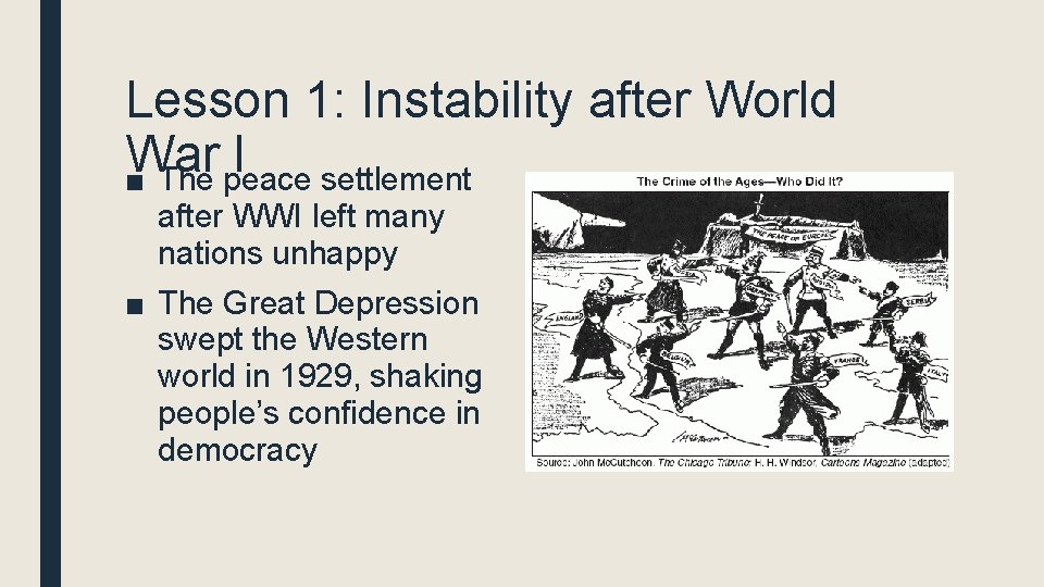 Lesson 1: Instability after World War I ■ The peace settlement after WWI left