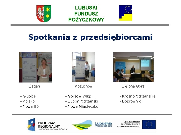 LUBUSKI FUNDUSZ POŻYCZKOWY Spotkania z przedsiębiorcami Żagań - Słubice - Kolsko - Nowa Sól