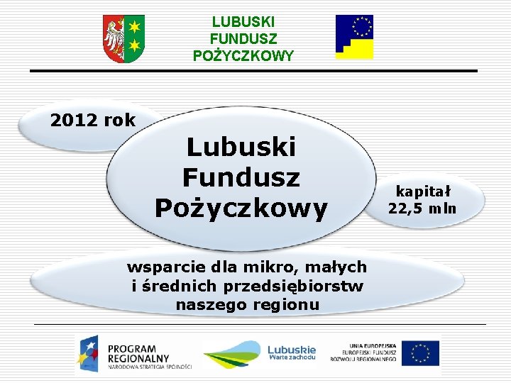 LUBUSKI FUNDUSZ POŻYCZKOWY 2012 rok Lubuski Fundusz Pożyczkowy wsparcie dla mikro, małych i średnich