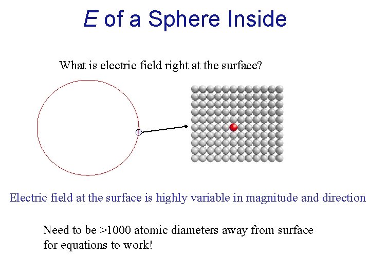 E of a Sphere Inside What is electric field right at the surface? Electric