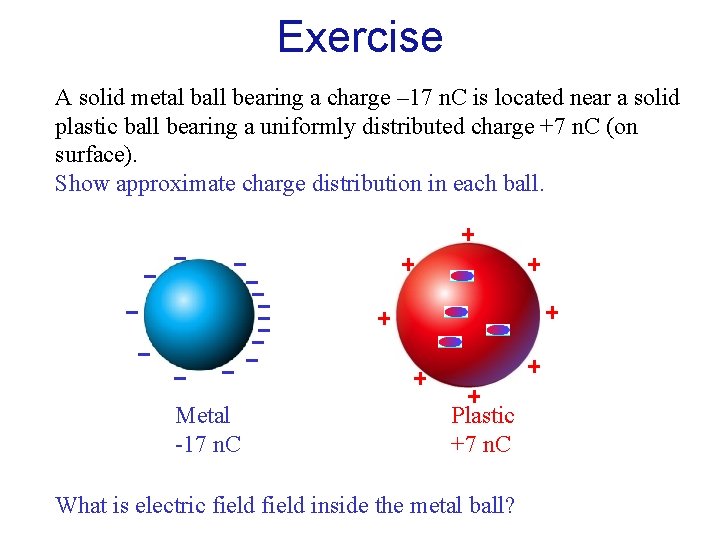Exercise A solid metal ball bearing a charge – 17 n. C is located