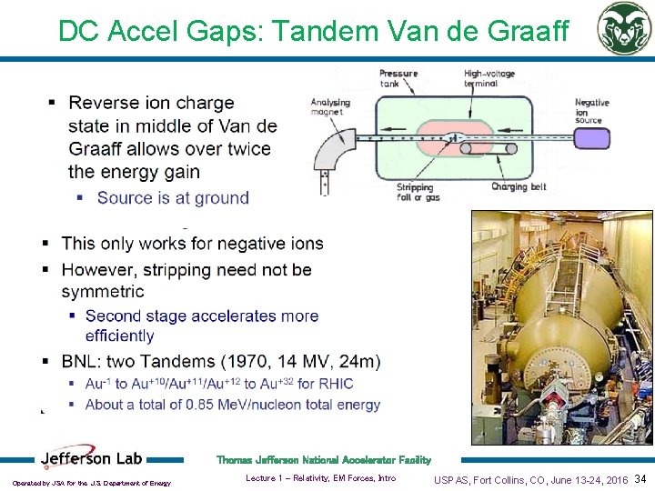 DC Accel Gaps: Tandem Van de Graaff Thomas Jefferson National Accelerator Facility Operated by