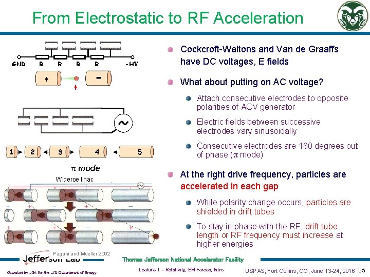 From Electrostatic to RF Acceleration Cockcroft-Waltons and Van de Graaffs have DC voltages, E