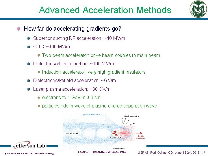 Advanced Acceleration Methods How far do accelerating gradients go? Superconducting RF acceleration: ~40 MV/m