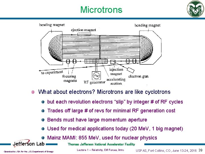 Microtrons What about electrons? Microtrons are like cyclotrons but each revolution electrons “slip” by