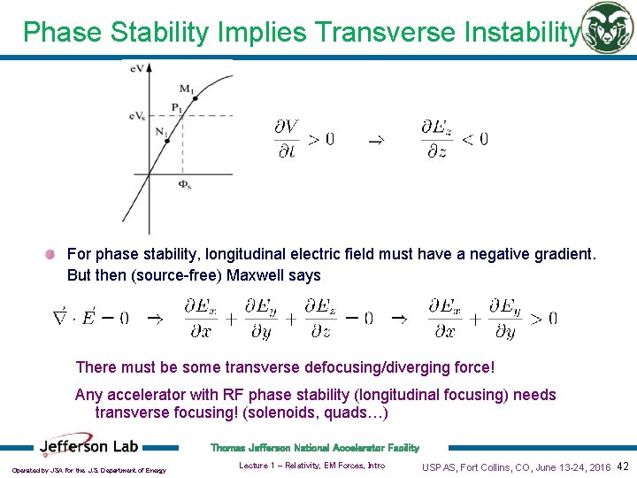 Phase Stability Implies Transverse Instability For phase stability, longitudinal electric field must have a