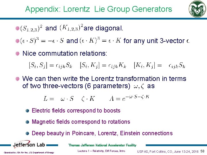 Appendix: Lorentz Lie Group Generators and are diagonal. and for any unit 3 -vector