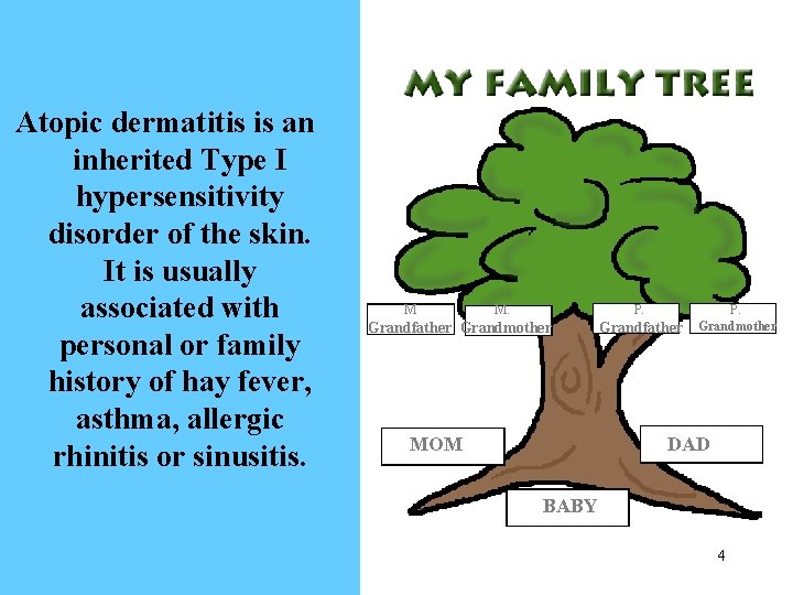 Atopic dermatitis is an inherited Type I hypersensitivity disorder of the skin. It is