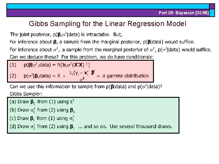 Part 25: Bayesian [32/58] Gibbs Sampling for the Linear Regression Model 