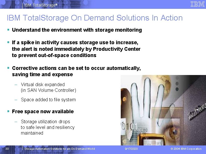 IBM Total. Storage® IBM Total. Storage On Demand Solutions In Action § Understand the