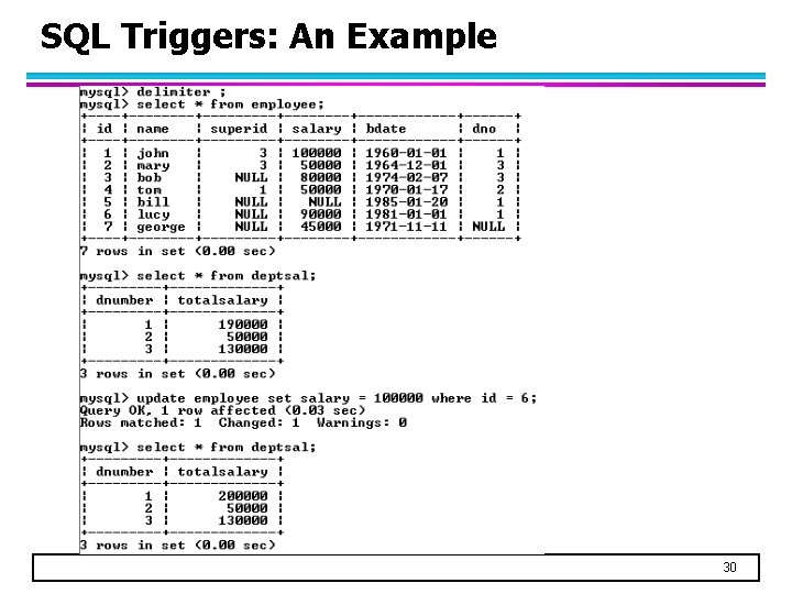 SQL Triggers: An Example 30 