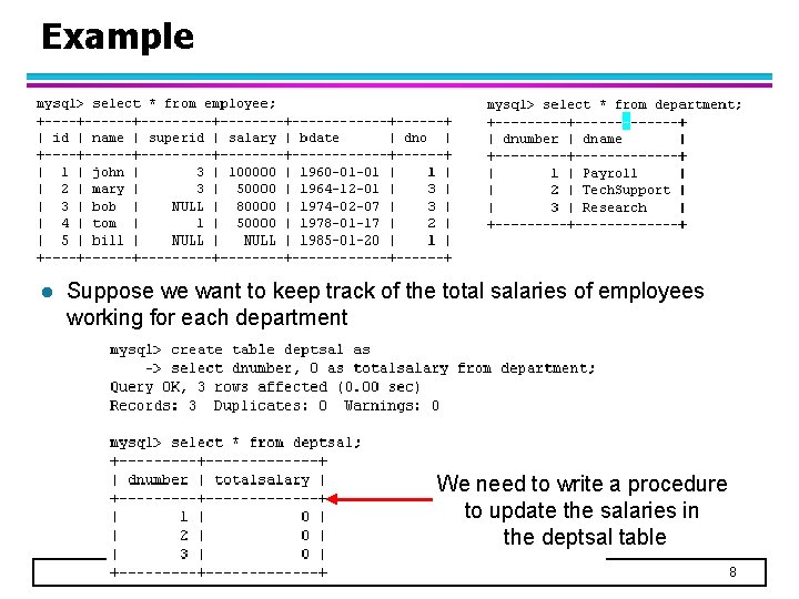 Example l Suppose we want to keep track of the total salaries of employees