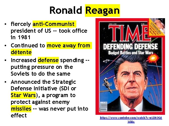 Ronald Reagan • fiercely anti-Communist president of US -- took office in 1981 •