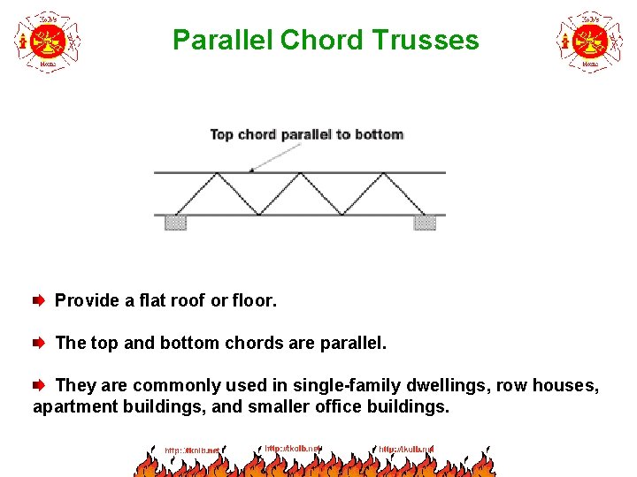 Parallel Chord Trusses Provide a flat roof or floor. The top and bottom chords