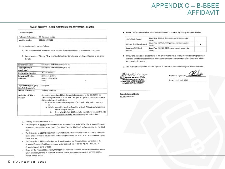APPENDIX C – B-BBEE AFFIDAVIT © EDUPOWER 2018 