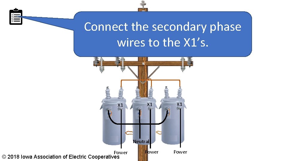Connect the secondary phase wires to the X 1’s. X 1 Neutral Power ©