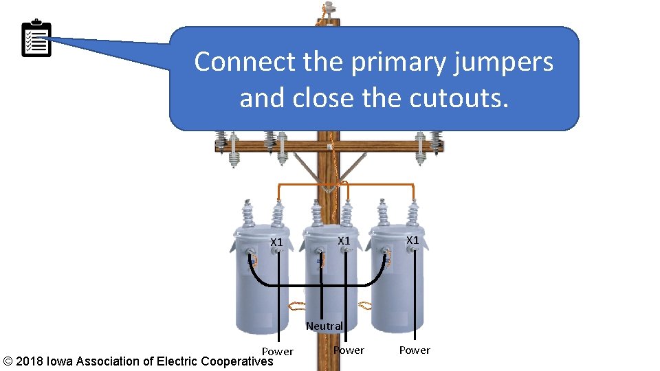 Connect the primary jumpers and close the cutouts. X 1 Neutral Power © 2018