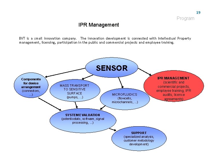 19 Program IPR Management BVT is a small innovation company. The innovation development is