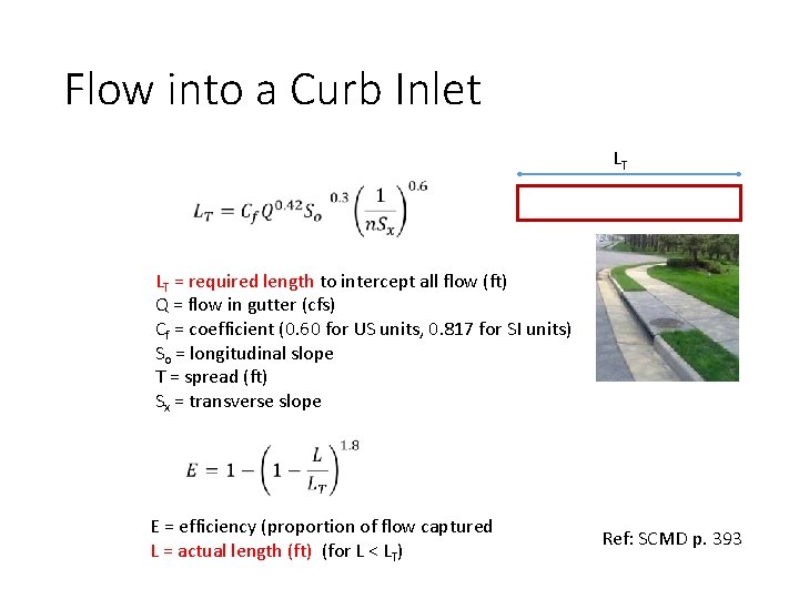 Flow into a Curb Inlet LT = required length to intercept all flow (ft)