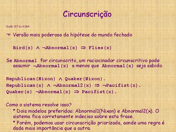 Circunscrição Seção 10. 7 do AIMA E Versão mais poderosa da hipótese do mundo