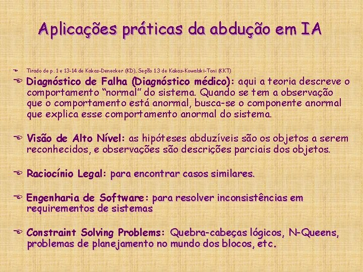 Aplicações práticas da abdução em IA E Tirado de p. 1 e 13 -14