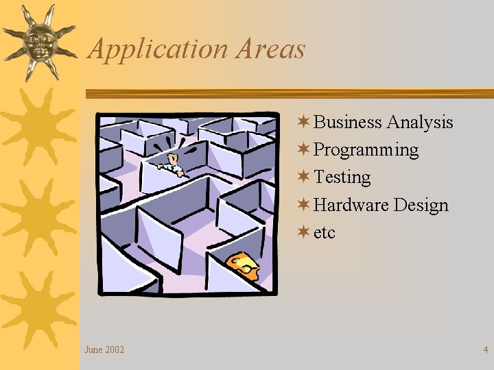 Application Areas ¬ Business Analysis ¬ Programming ¬ Testing ¬ Hardware Design ¬ etc