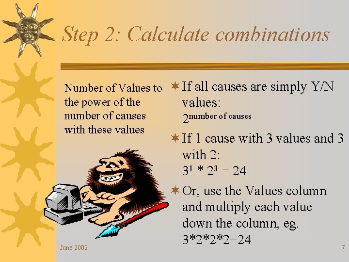 Step 2: Calculate combinations Number of Values to ¬ If all causes are simply