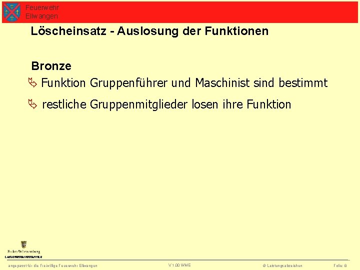 Feuerwehr Ellwangen Löscheinsatz - Auslosung der Funktionen Bronze Funktion Gruppenführer und Maschinist sind bestimmt