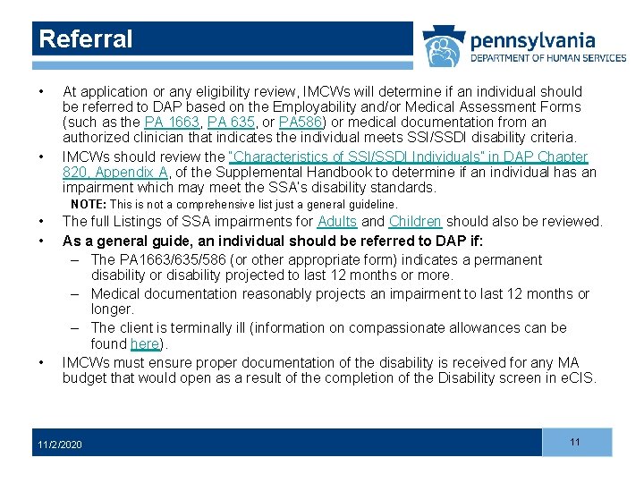Referral • • At application or any eligibility review, IMCWs will determine if an Referral • • At application or any eligibility review, IMCWs will determine if an